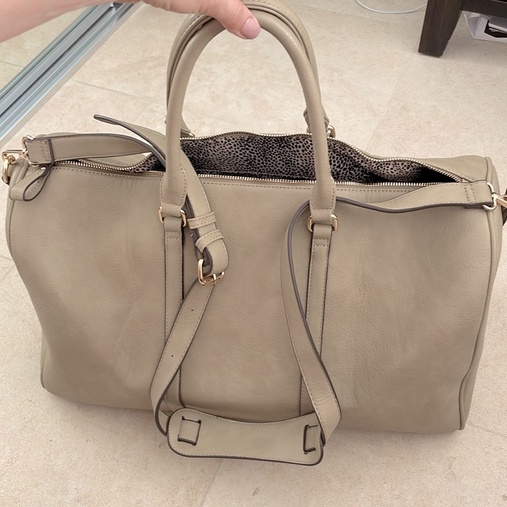 Taupe Weekender Duffle Bag | Travel Tote with Detachable Strap